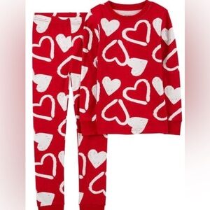 Carter’s Red Pajamas With White Heart Pattern NWT 3T
